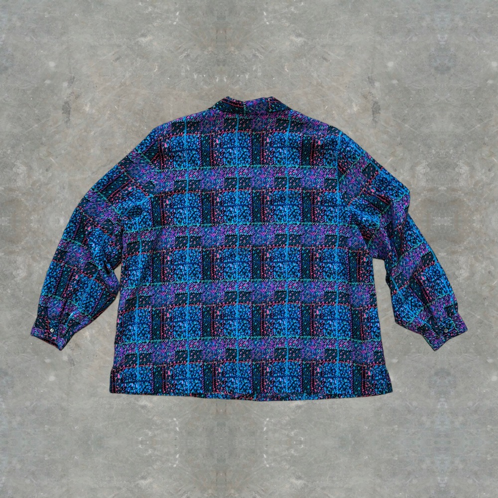 Vintage 1970s Disco Style Allison Daley Mens Abstract Plaid Button Up Oversized